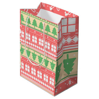 Sac Cadeau Moyen Motif d'arbre de Noël - Fêtes élégantes 