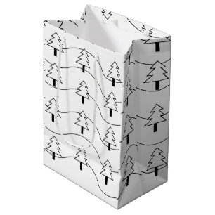 Sac Cadeau Moyen Motif d'arbre de Noël noir et blanc