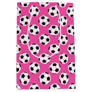 Sac Cadeau Moyen Motif de balle de football rose