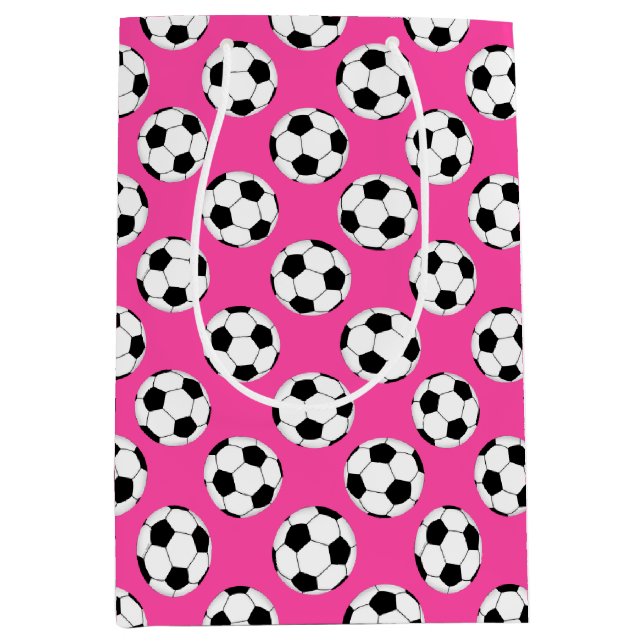 Sac Cadeau Moyen Motif de balle de football rose (Devant)