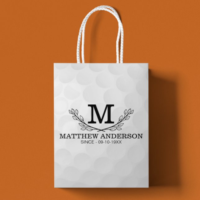 Sac Cadeau Moyen Motif de balle de golf personnalisé Nom Monogramme (Créateur téléchargé)