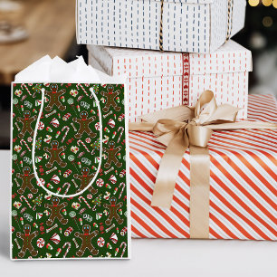 Sac Cadeau Moyen Motif de bonbon en pain d'épice festif vert ludiqu