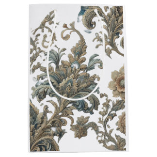 Sac Cadeau Moyen Motif de brocart floral bleu crépuscule
