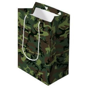 Sac Cadeau Moyen Motif de brun de vert de Camo de camouflage