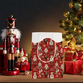 Sac Cadeau Moyen Motif de casse-noisettes rouges Noël enneigé