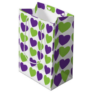 Sac Cadeau Moyen Motif de coeur d'amour vert pourpre