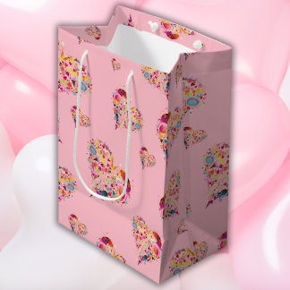 Sac Cadeau Moyen Motif de coeur rétro rose Valentine