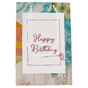 Sac Cadeau Moyen Motif de courtepointe d'anniversaire avec aiguille
