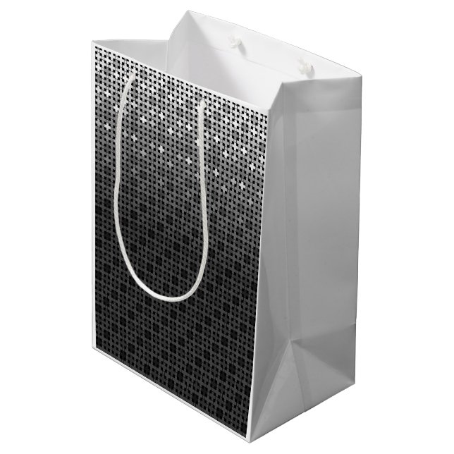 Sac Cadeau Moyen Motif de dégradé géométrique noir et blanc (Dos Angle)