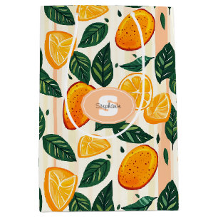 Sac Cadeau Moyen Motif de fruits d'agrumes avec Feuilles verts