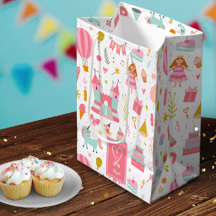 Sac Cadeau Moyen Motif de la soirée Unicorn rose Monogrammed Girls