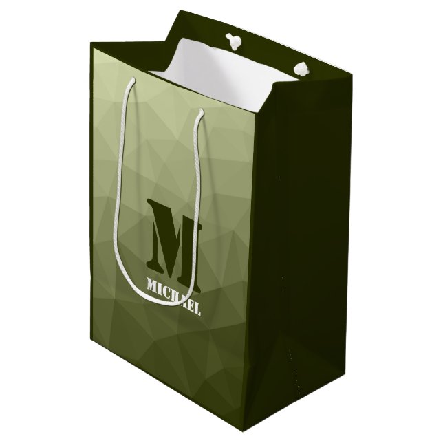 Sac Cadeau Moyen Motif de maille géométrique vert clair de l'armée (Devant Angle)