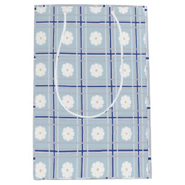 Sac Cadeau Moyen Motif de marguerite à carreaux bleus