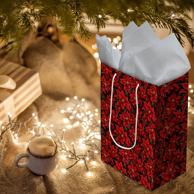 Sac Cadeau Moyen Motif de Noël des Fêtes Rouges (Créateur téléchargé)