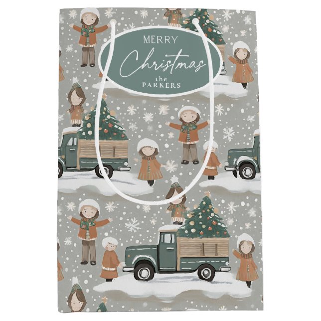 Sac Cadeau Moyen Motif de Noël Earth Tones #2 ID1009 (Devant)