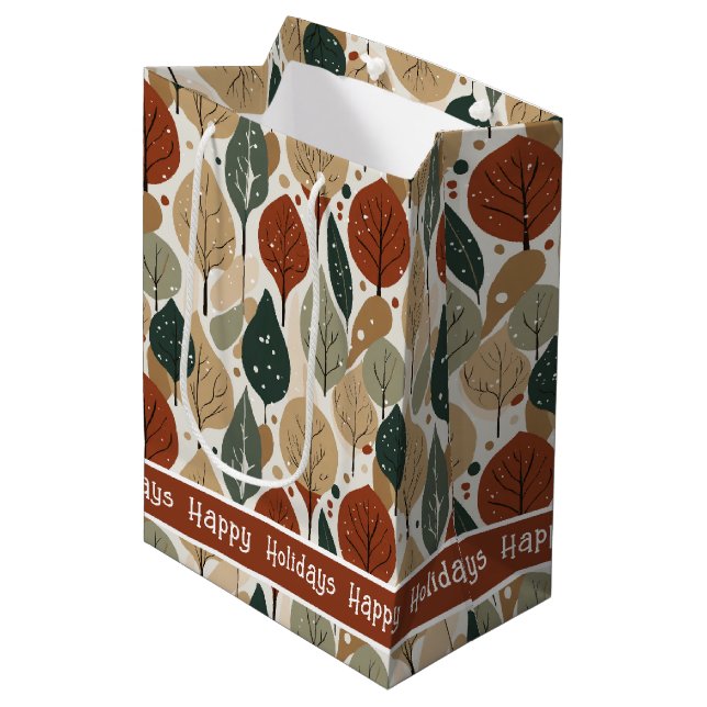 Sac Cadeau Moyen Motif de Noël Earth Tones #5 ID1009 (Devant Angle)