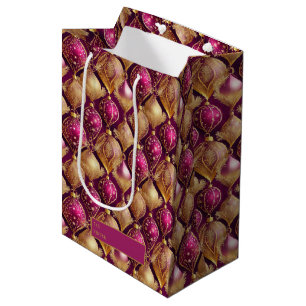 Sac Cadeau Moyen Motif de Noël Magenta Gold#12 ID1009