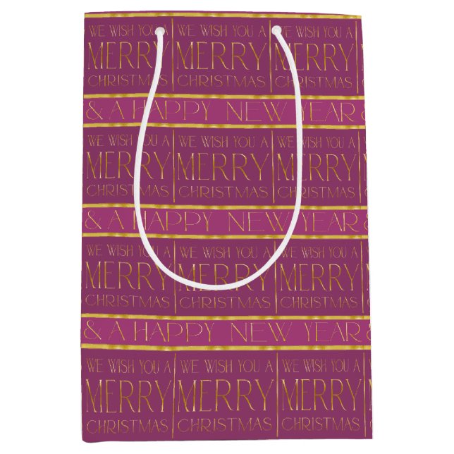 Sac Cadeau Moyen Motif de Noël Magenta Gold#35b ID1009 (Devant)
