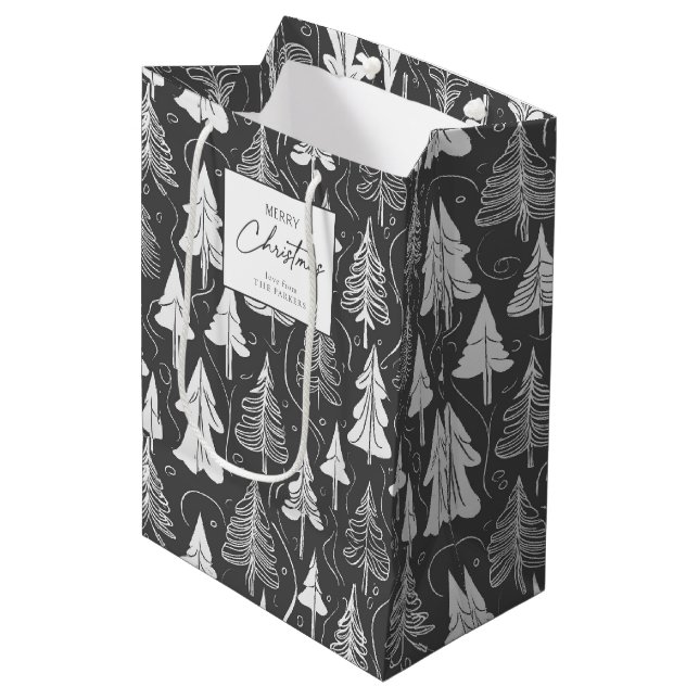 Sac Cadeau Moyen Motif de Noël noir blanc #5 ID1009 (Devant Angle)