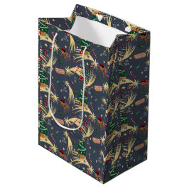 Sac Cadeau Moyen Motif de Noël sur bleu foncé