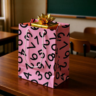 Sac Cadeau Moyen Motif de nombres rose – Joli design mathématique