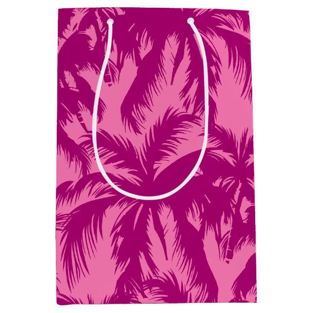 Sac Cadeau Moyen Motif de palme rose vif (Devant)