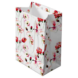 Sac Cadeau Moyen Motif De Pavot En Blanc