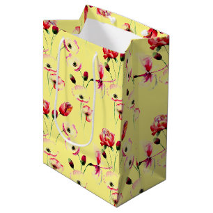 Sac Cadeau Moyen Motif De Pavot Sur Jaune