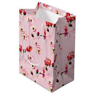 Sac Cadeau Moyen Motif De Pavot Sur Rose Vierge