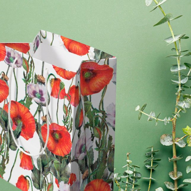 Sac Cadeau Moyen Motif de Poppies rouges et violettes (Créateur téléchargé)