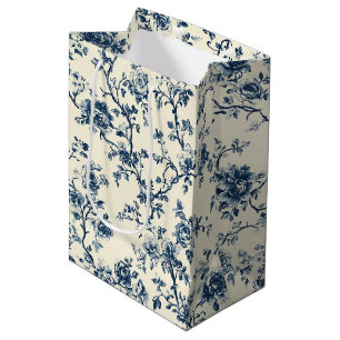 Sac Cadeau Moyen Motif de toile florale vintage bleu (2)