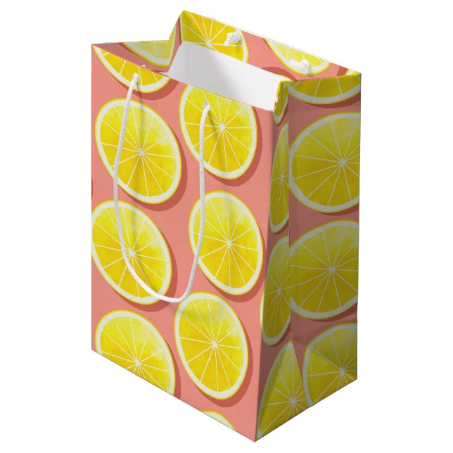 Sac Cadeau Moyen Motif de tranches de citron d'été (Devant Angle)