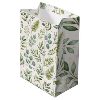 Sac Cadeau Moyen Motif de verdure à l'aquarelle | Feuilles botaniqu