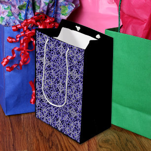 Sac Cadeau Moyen Motif dentelle violet et argenté