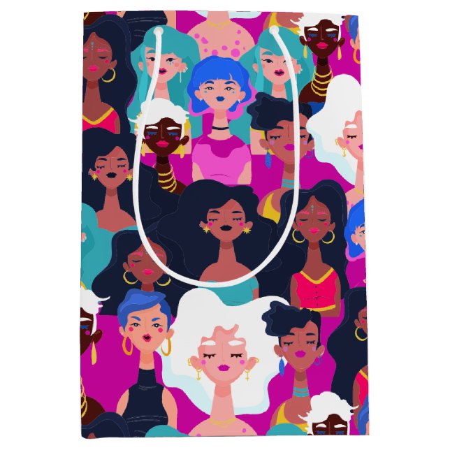 Sac Cadeau Moyen Motif des visages des femmes (Devant)