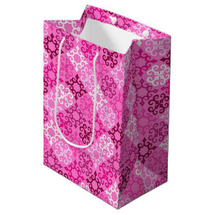 Sac Cadeau Moyen Motif diamanté à filigrane rose
