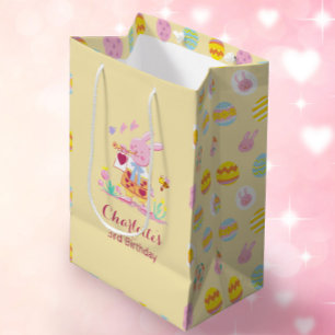 Sac Cadeau Moyen Motif d'oeufs de lapin rose mignon Anniversaire de