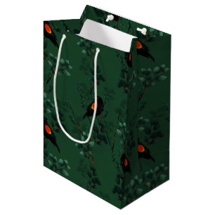 Sac Cadeau Moyen Motif d'oiseau-noir à ailes rouges