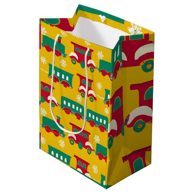 Sac Cadeau Moyen Motif du train de Noël (Devant Angle)