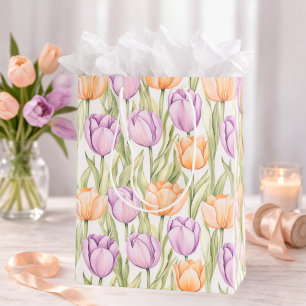 Sac Cadeau Moyen Motif élégant de tulipe pourpre pêche Floral de pr