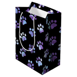 Sac Cadeau Moyen Motif Empreinte de patte noir bleu texturé