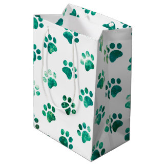 Sac Cadeau Moyen Motif Empreinte de patte texturé blanc vert