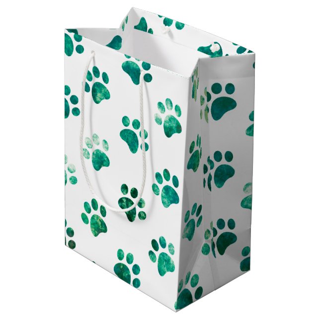 Sac Cadeau Moyen Motif Empreinte de patte texturé blanc vert (Dos Angle)