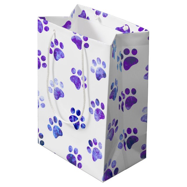 Sac Cadeau Moyen Motif Empreinte de patte texturé blanc violet (Dos Angle)
