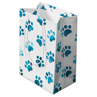 Sac Cadeau Moyen Motif Empreinte de patte texturé bleu blanc