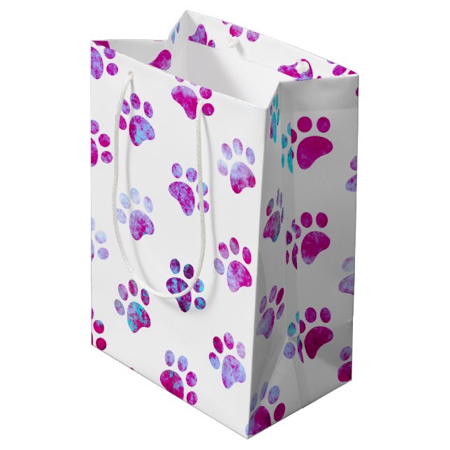 Sac Cadeau Moyen Motif Empreinte de patte texturé rose blanc (Dos Angle)