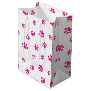 Sac Cadeau Moyen Motif Empreintes de Patte Roses