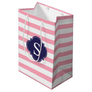 Sac Cadeau Moyen Motif et monogramme rose et bleu