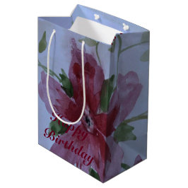 Sac Cadeau Moyen Motif Floral Bourgogne Et Rose