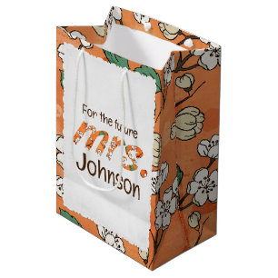 Sac Cadeau Moyen Motif floral orange pour Mme.